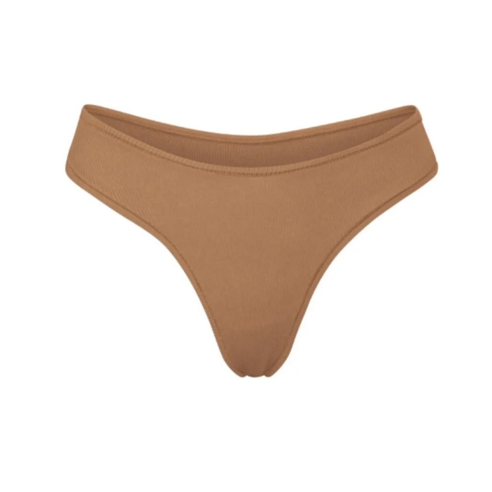 Skims Women COTTON Jersey DIPPED THONG Color Camel (brown) 4x